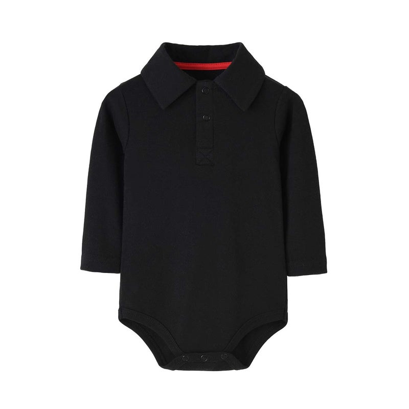 Teach Leanbh Baby Boys Pure Color Cotton Short Long Sleeve Polo Bodysuit 3-24 Months (Black/Long Sleeve, 12 Months) - Image 1